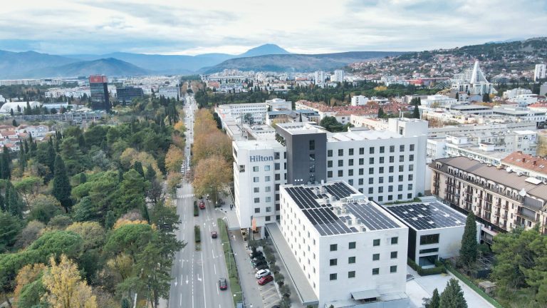 Hilton hotel in Podgorica from the air