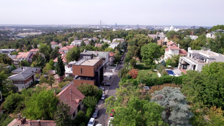 Belgrade residential area with villas from a drone