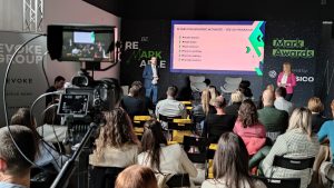 Filming a talk at the Mark Awards