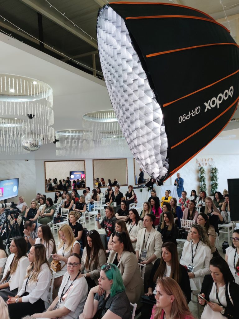 Godox QR-P90 softbox lighting an event, lighting hire in Belgrade